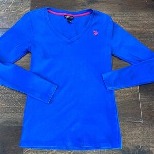 Polo women’s long sleeve V-neck blue top small